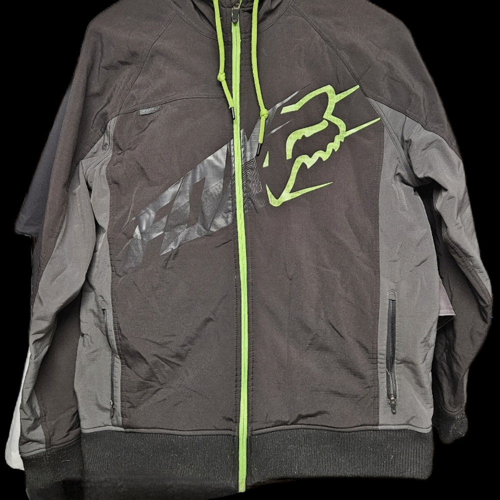 Fox Men's Jacket in Black and Gray with Neon Green Highlights